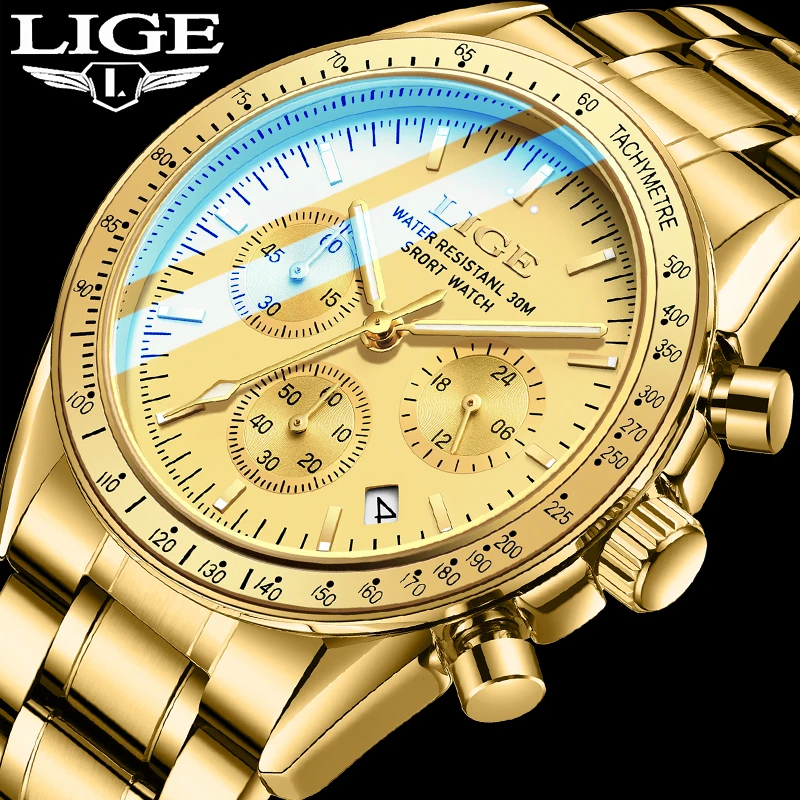 LIGE  Top Luxury Men Quartz Watch For Men Sports Waterproof Luminous Stainless Steel Date Classic Men's Watches Male Clock reloj