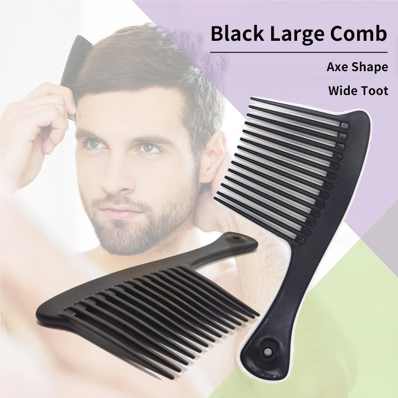

Barber Black Large Wide Tooth Comb Salon Home Use Plastic Heat-Resistant Axe Shape Hair Detangling Hairdressing Comb