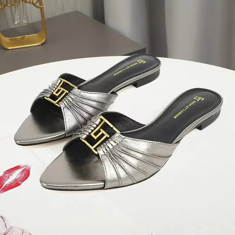 2025 Tendecy For Women Designer Slippers Slides Elegant Ladies Casual Party Sandals Quality Shoes Larger Size 44