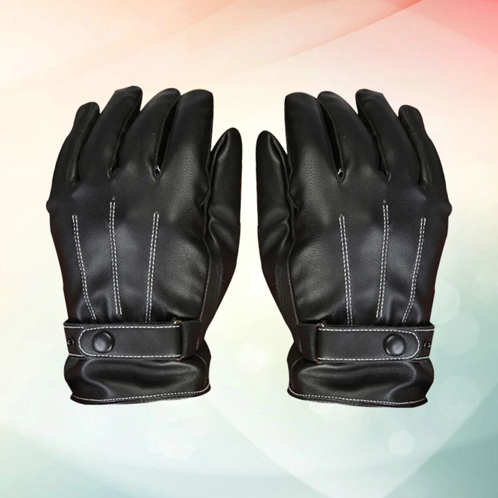 Men's Winter PU Gloves Thick Warm Fleece Windproof Gloves Cold Proof Thermal Mittens - for Dress Driving Cycling