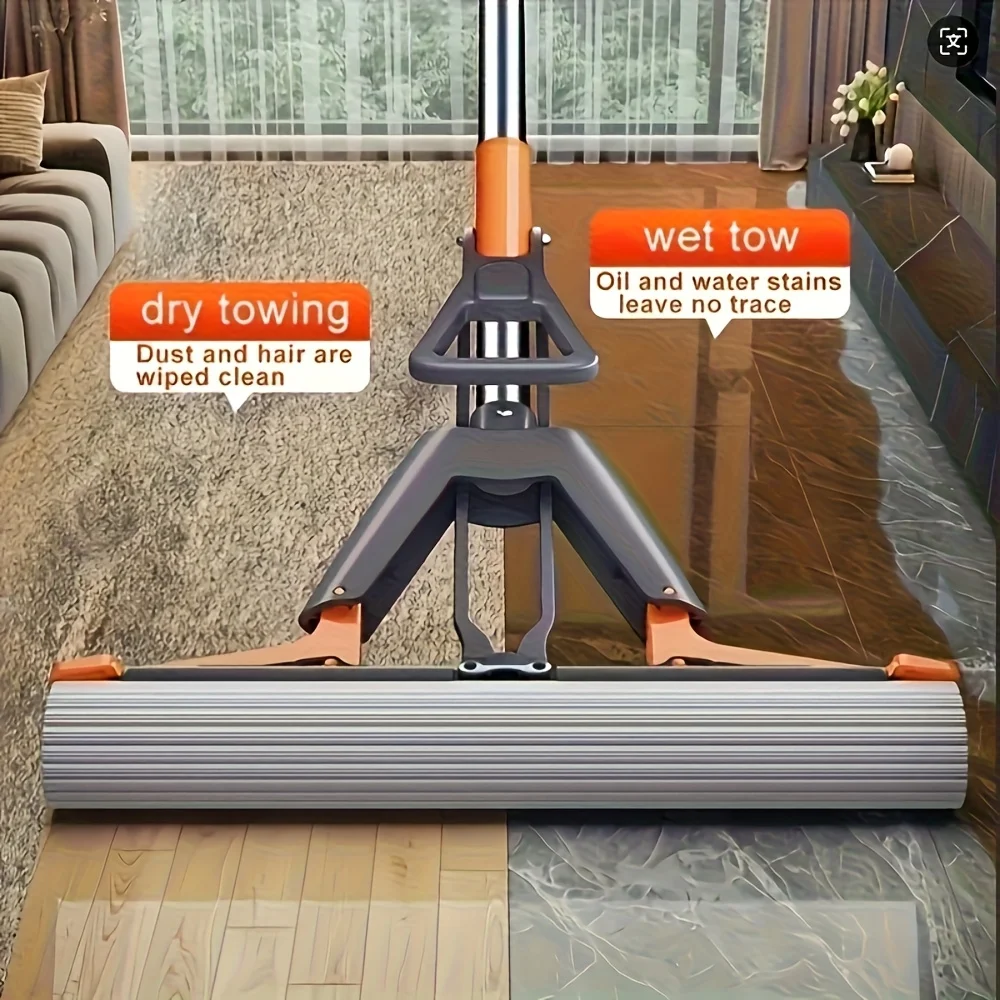 Multifunctional Bi-Fold Pressure Suction Mop - Stainless Steel & Plastic, Ergonomic Handle, Portable Foldable Design