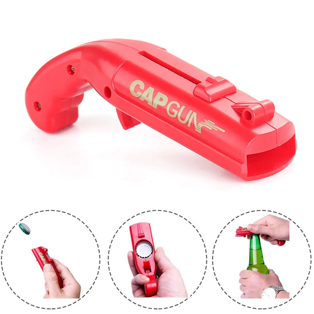 

Portable Opener Beer Opener Cap Gun Flying Cap Launcher Bottle Bar Tool Drink Opening Gun Shaped Bottle Lid Shooter Home Gadgets