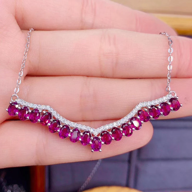 

100% Natural Garnet Necklace Pendant 925 Sterling Silver Luxury Jewelry Designers Necklaces for Women