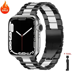 Premium Stainless Steel Watch Band - Metal Bracelet for 42mm 44mm 45mm (Black Silver)