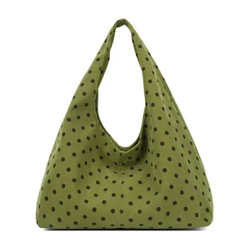 Borsa a tracolla semplice e spaziosa in tela, comoda e resistente, borsa tote a pois, stile coreano, borsa hobo di grande capacità per ragazze