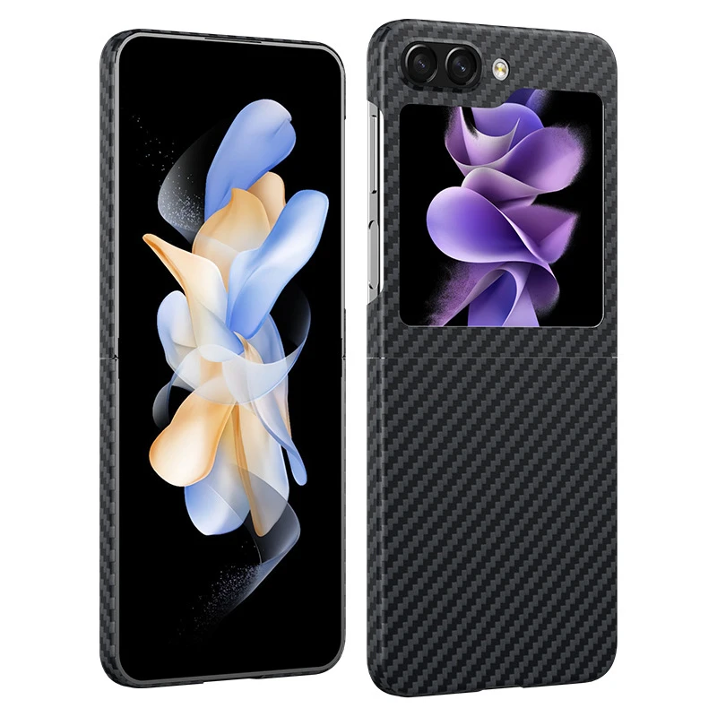 

Тонкий чехол из настоящего углеродного волокна для Samsung Galaxy Z Flip 5, Ультратонкий Жесткий ударопрочный чехол для Galaxy Z Flip5 из арамидного волокна