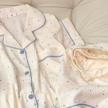 Print Polka Dot Women Pajamas Sleepwear Cotton Pajama Set Top and Shorts 2 Piece Set Casual Comfortable Home Suit Outfits Sweet 3