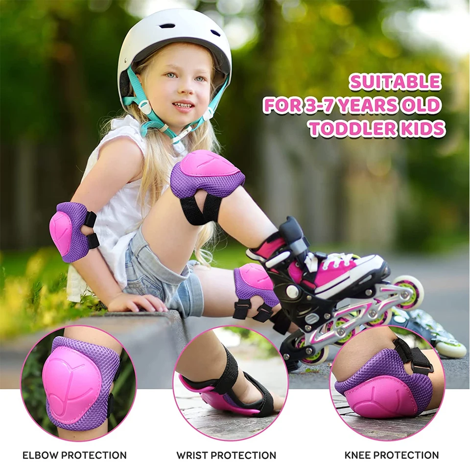 FIODAY Knee Pads For Kids Unicorn Protective Gear Set Adjustable Knee Pads And Elbow Pads With Wrist Guard For Girls Roller Skates Cycling Bike Skateboard Inline Skatings Scooter, 3-8 Years