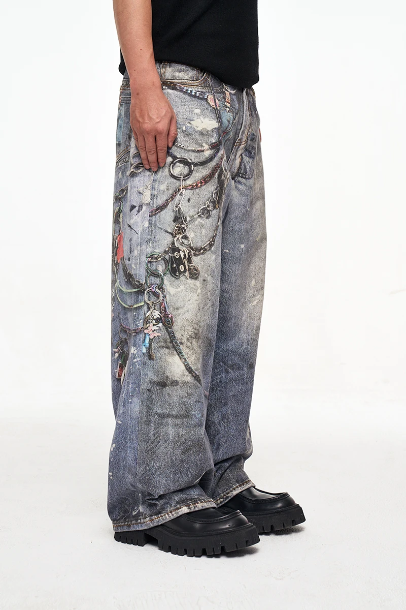 パンツ Chain Keystrap Printing Denim Sf19a867e48c34c3e80892a299dda5