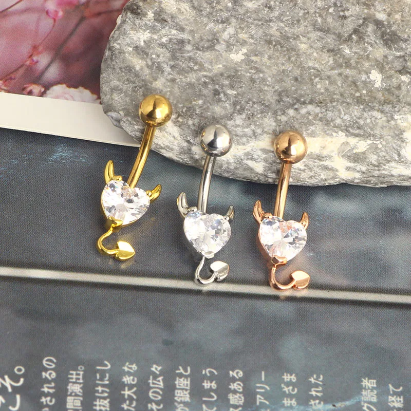 whoesales heart skull belly rings navel piercing babrbll for women 14g stainless steel navel belly bar 3 colors