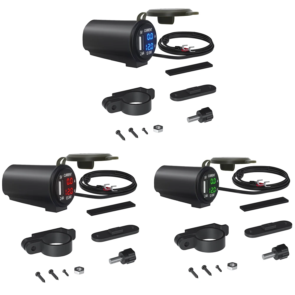 

1 Set 2.4A 5V Waterproof Dual Port USB Charger Socket Adapter Power Outlet Display Voltmeter for 12-24V Car Boat Motorcycle