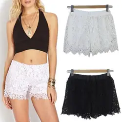 Mulheres rendas crochê em camadas calças curtas verão shorts casuais