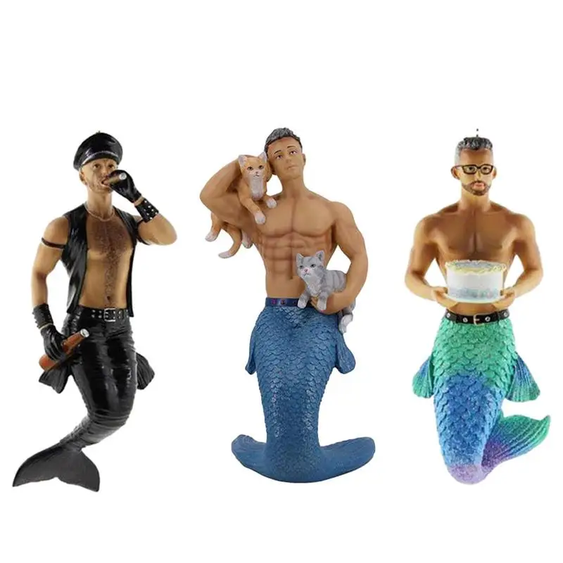 Christmas Decoration Navidad Christmas Tree Merman Pendants Male Mermaid Ornament Home Office Acrylic Decor New Year Craft Gifts