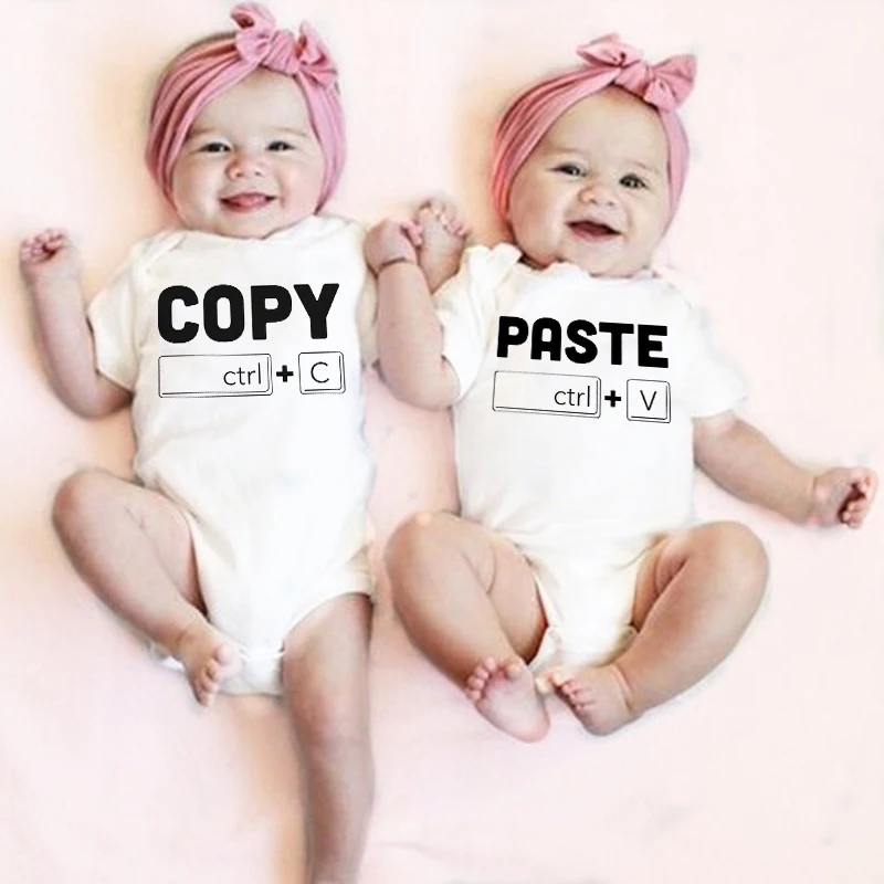 Copy Paste Twin Newborn Toddler Jumpsuit Ctrl+c Ctrl+v Print Funny Baby Clothes Boy Girl Short Sleeve Romper Infant Shower Gift 1