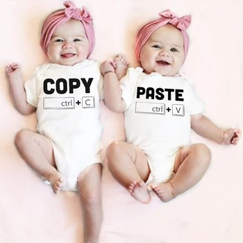 Copy Paste Twin Newborn Toddler Jumpsuit Ctrl+c Ctrl+v Print Funny Baby Clothes Boy Girl Short Sleeve Romper Infant Shower Gift 1
