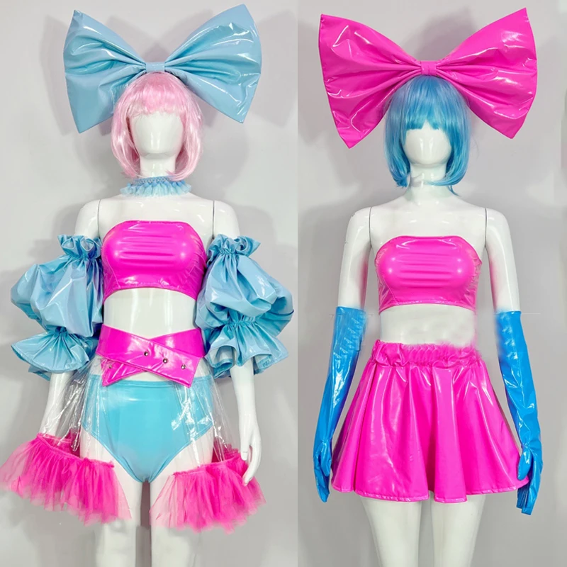 

Женские Джазовые костюмы для группы, одежда для ночного клуба, яркого фестиваля, Милая юбка из искусственной кожи, костюмы для ГОГО, Клубная одежда для выступления на сцене, XS5709