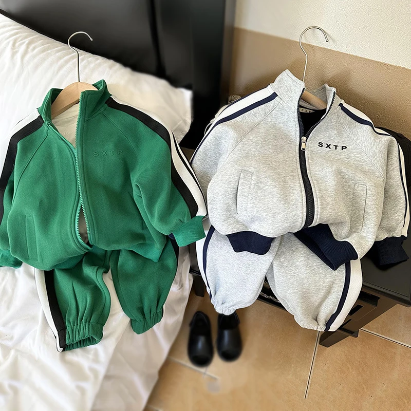 

2pcs Children's Casual Coats Pants Clothes Set Kids Boys Spring Autumn Cardigan Trosuers Outfits Zipper Outwear Tracksuits