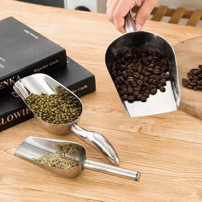 Ice Cube Scoop Ice Shovel Scoop Ice Cream Scoop Stainless Steel Ice Shovel Coffee Beans Ice Cube Scoop Bar Scraper Flour Nut Spoon Grain Dry Goods Shovel
