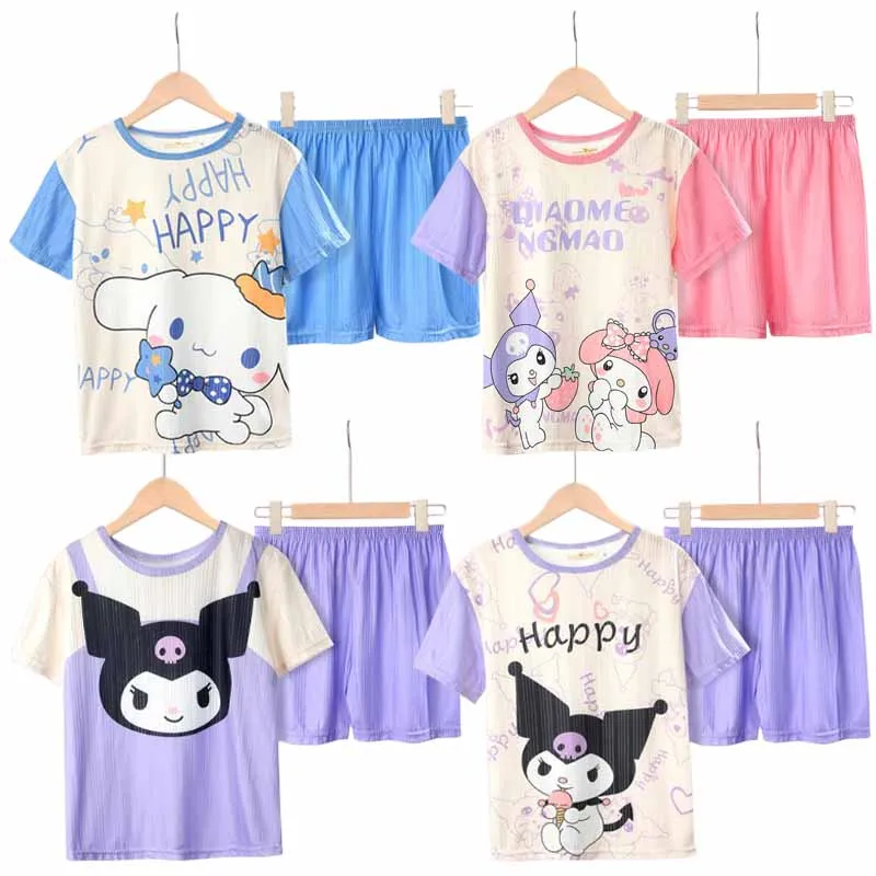

Sanrios Kuromi Cinnamoroll My Melody Anime Cartoon Children Short Sleeve Shorts Home Clothing Kawaii Cute Girls Summer Pajamas