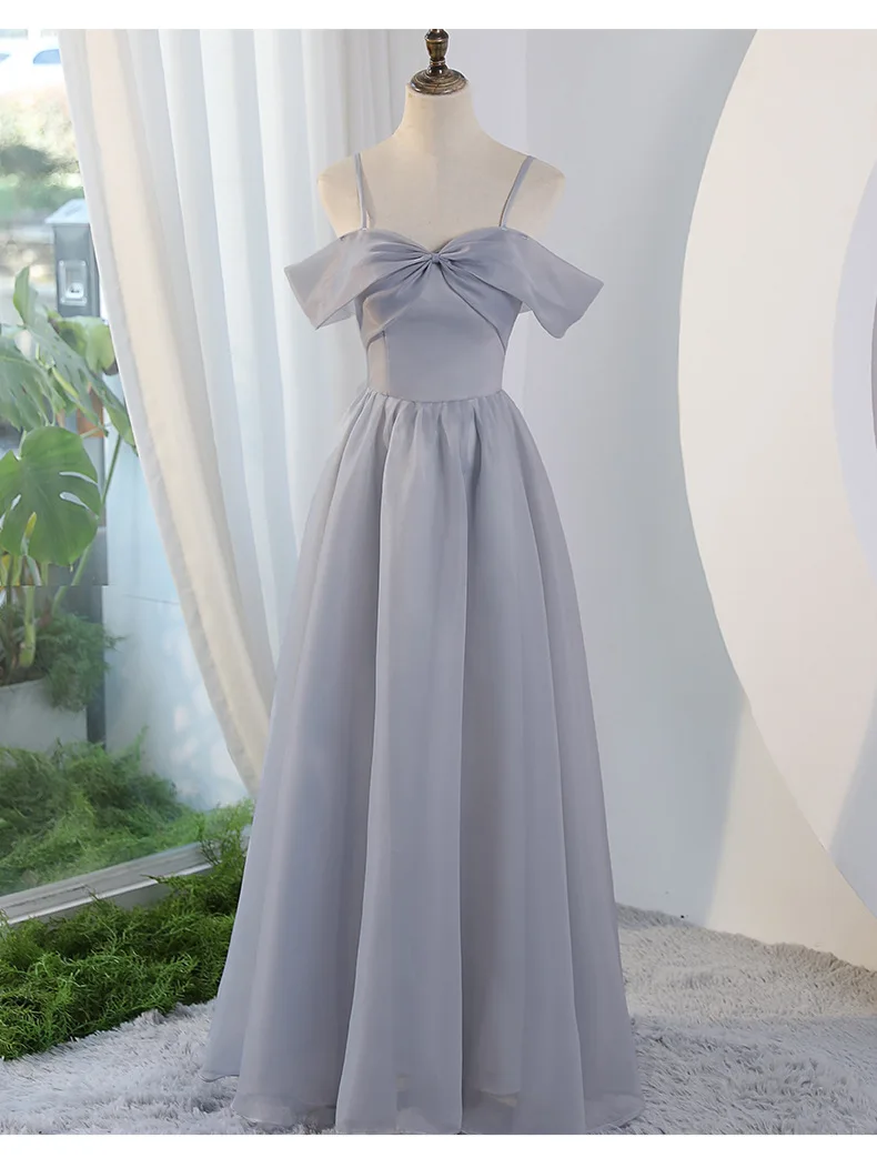 Grey Bubble Sleeve Bridesmaid Dresses Summer Square Neck Dress Evening Dress  | eBay