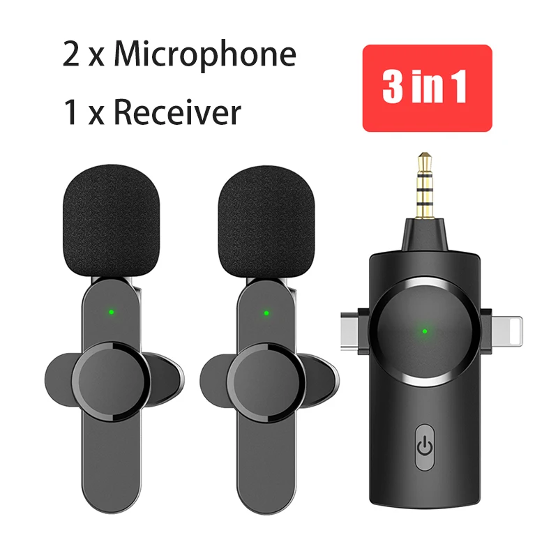 mics 3 in 1 Lavalier Wireless Microphone Smart Noise Cancelling 120m Wireless Transmission 20H Endurance Mic For iPhone Android Phone bluetooth microphone Microphones