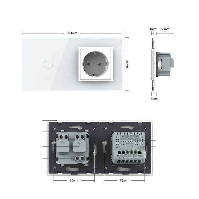 Livolo - Embellecedor de cristal para interruptor de luz y enchufe  VL-C7-C2/C2/C1/SR-11, color blanco : : Bricolaje y herramientas