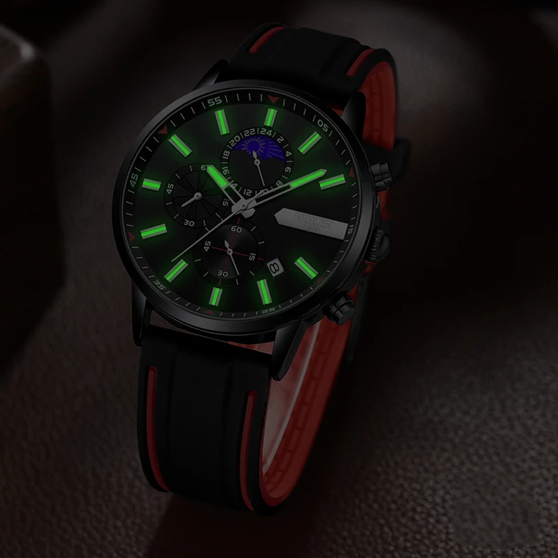NIBOSI Fashion Silicone Strap Quartz Watch for Men Waterproof Sports Chronograph Mens Watches Top Brand Luxury Relogio Masculino