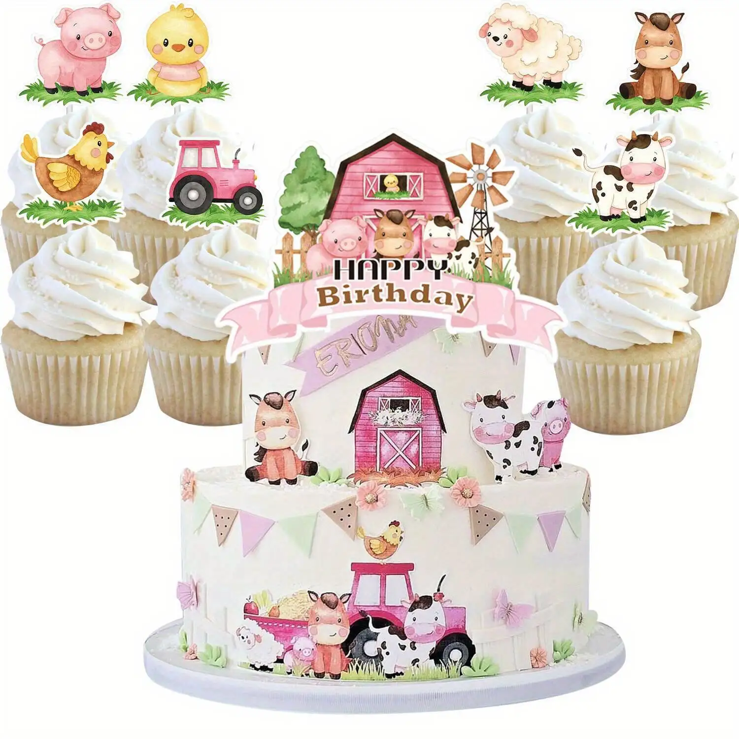 Topper per torta animale da fattoria con mucca cavallo pecore maiale anatra gallina per animali da fattoria tema compleanno baby shower partito