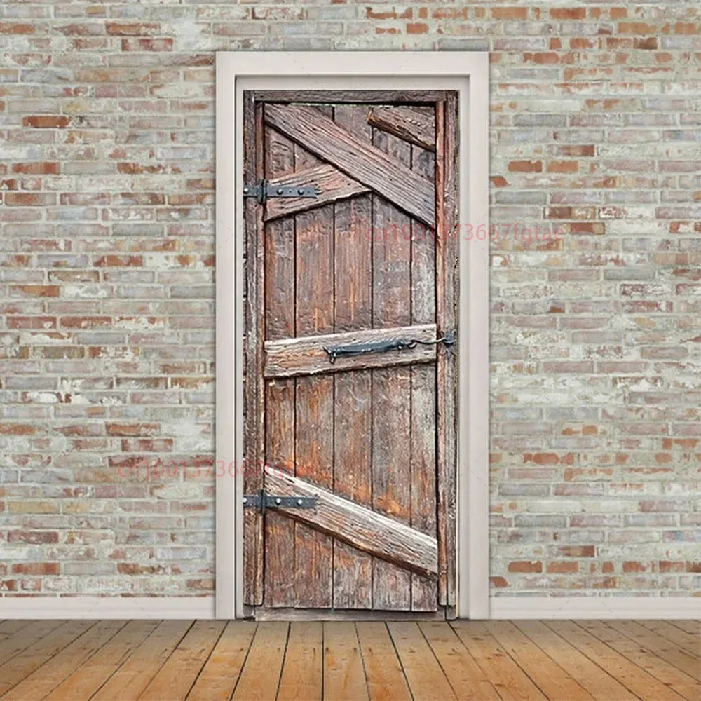 빈티지 나무 질감 배경 도어 랩 커버 스티커 껍질을 벗기고 붙이는 창의적인 DIY 접합형 레트로 계단 디자인 도어 아트 포스터