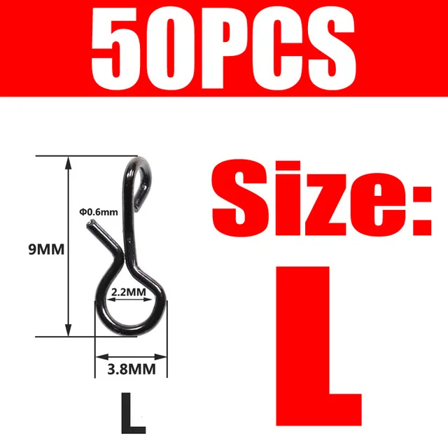 Lot De 50 Snaps (mousquetons) De Pêche En Acier Inoxydable Noir - Taille S/M/L, Pour Changement Rapide De Leurres