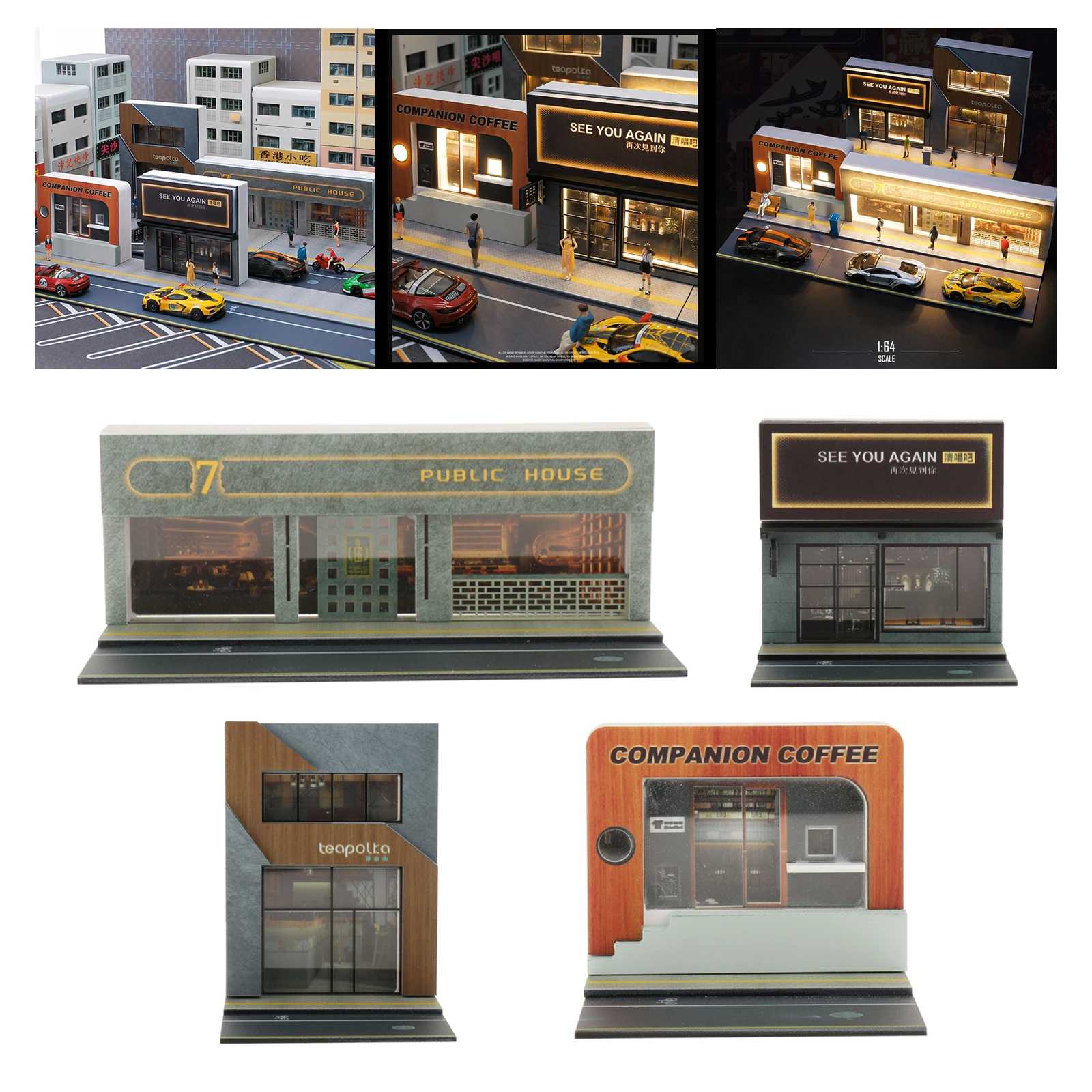 1/64 Scenery Diorama Parking Lot LED Lighting City Street View Building Backdrop Display Scene Model city street diorama