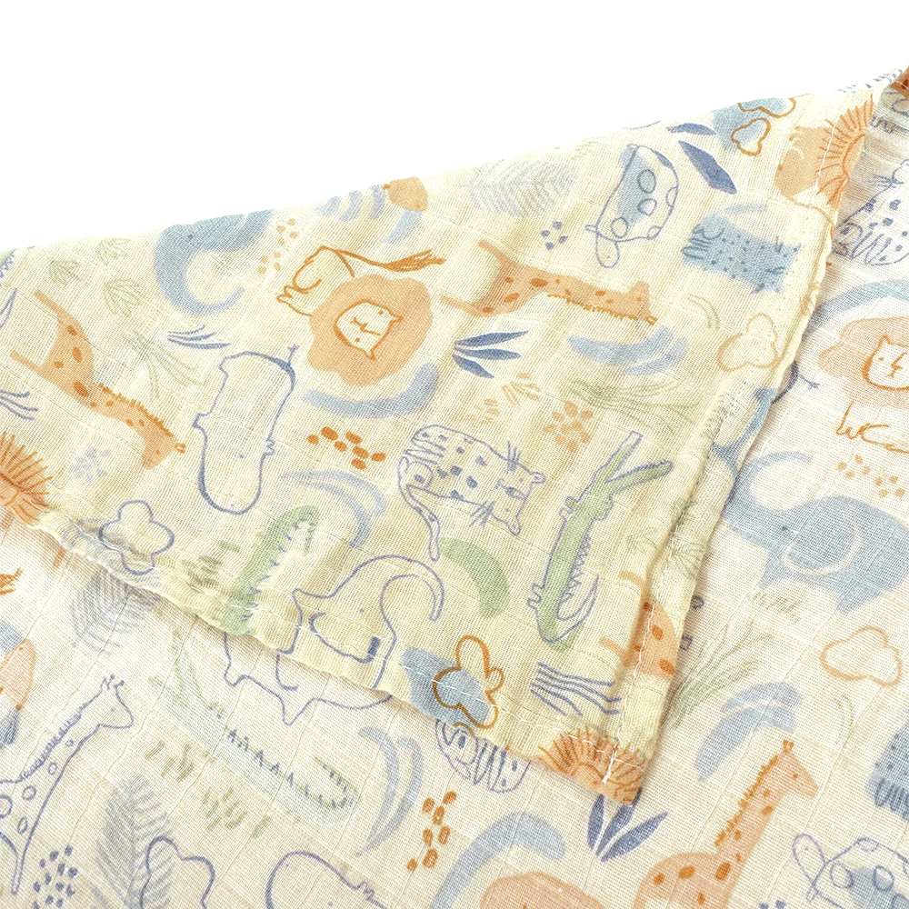 HappyFlute 100% Cotton Baby Muslin Swaddle Animal Print Baby Blanket Baby Wrap 120*110CM 4