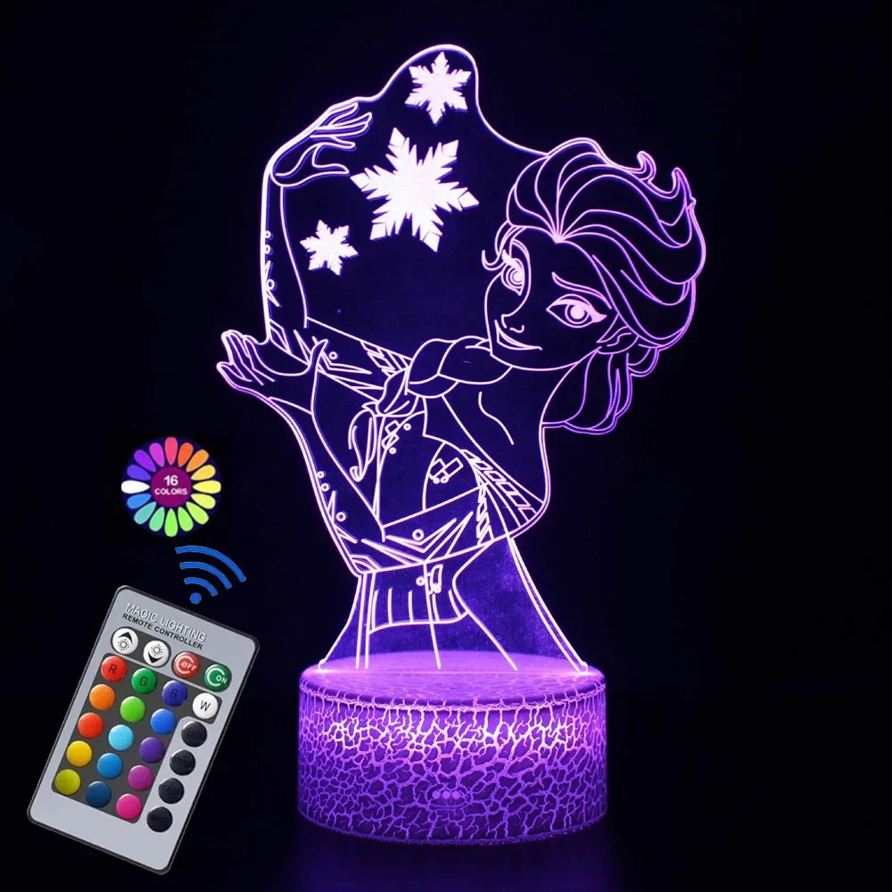 프로즌 3D 야간 조명 비주얼 크리에이티브 LED 책상 램프, 터치 컨트롤, 16 가지 색상 변경, 홈 장식, 어린이 명절 선물
