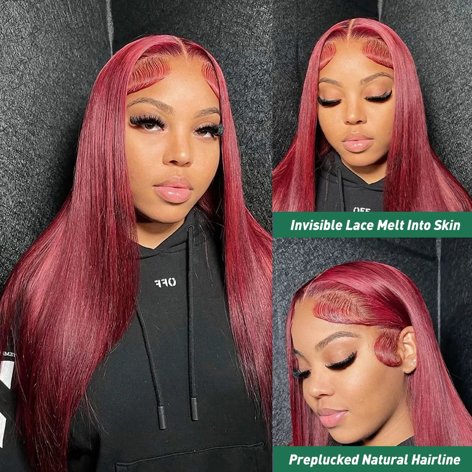 99J Burgundy Lace Front Wig Human Hair 13X4 Straight Red Colored Lace Frontal Human Hair Wigs for Women Lace Front Wig 13X6