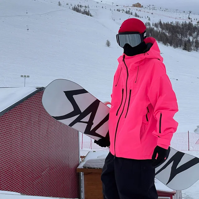 Unisex Fluorescent Pink Ski Jacket For Men Women Windproof Overalls Hoodie Waterproof Outdoor Jackets Snowboard Sports Clothing 1