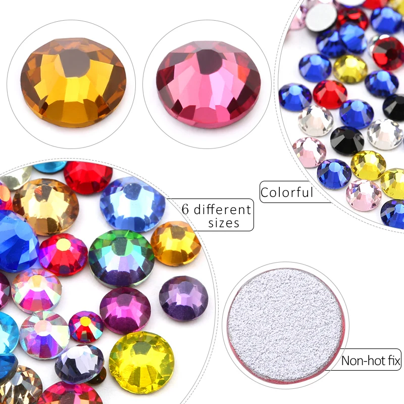 Mix Sizes Colorful Rhinestones Non Hotfix Crystal Glitter Strass Diamond Stone Nail Gems Flatback Rhinestones Art Decorations
