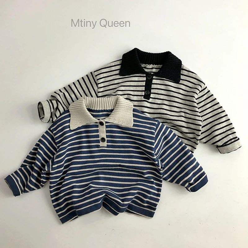 

Корейский стиль, осень-весна, пуловер для маленьких мальчиков и девочек, свитер с длинными рукавами, вязаный полосатый детский пуловер, топы