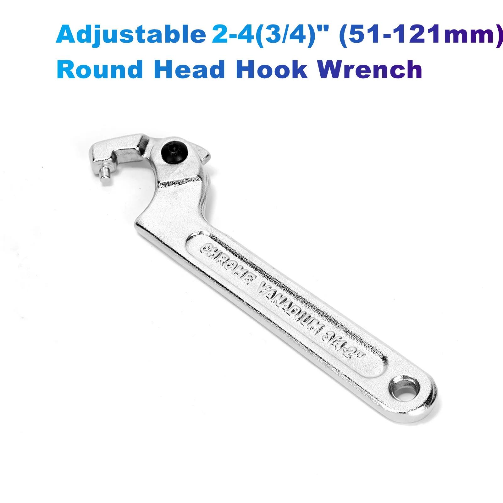 

Adjustable 2-4(3/4)" (51-121mm) Round Head Hook Wrench Chrome Vanadium for Tightening Collars, Lock Nuts, Side Channel Nuts