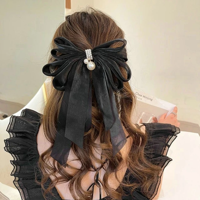 Elegant Black Valvet Bows Hair Ribbons For Women Girls Vintage