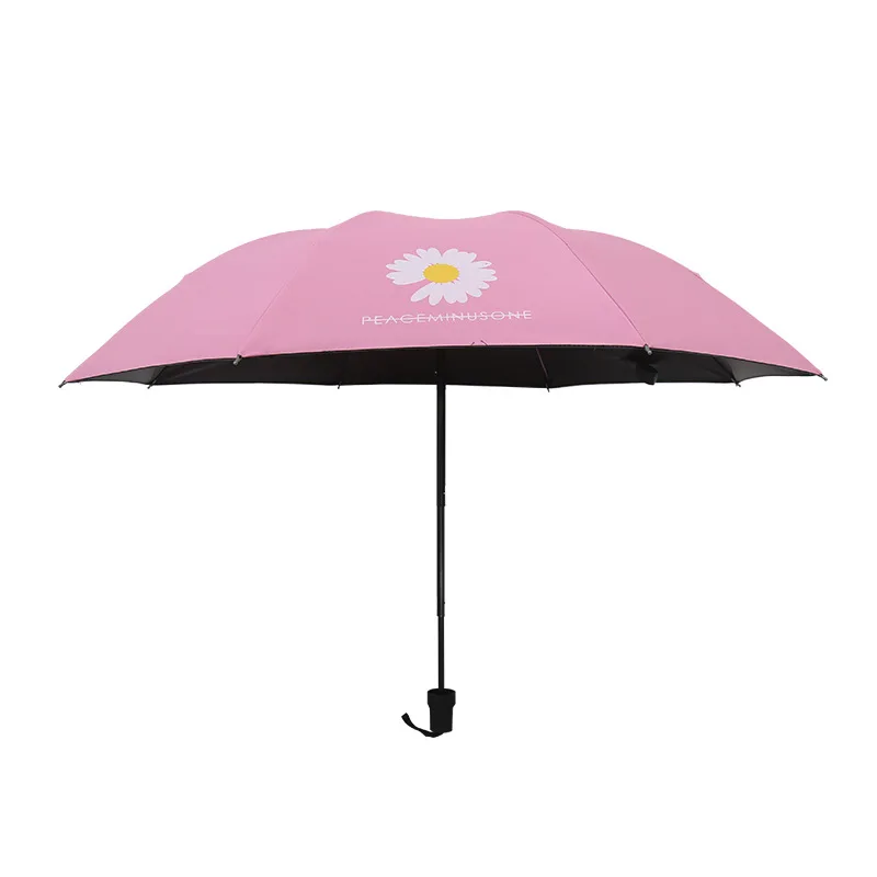 Umbrella Little Daisy Three-fold Rain and Sun Shade Dual-use Vinyl Advertising Umbrella Rain Women Parasol