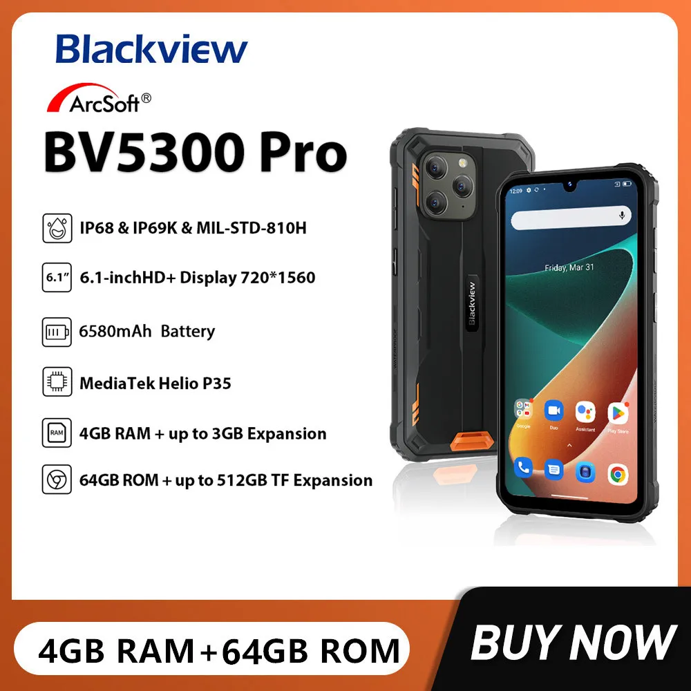 Blackview BV5300 Pro IP68 Водонепроницаемый надежные смартфоны телефонов Android 12 4 Гб + 64 Гб мобильный телефон 13MP Camare 6580 мАч батарея NFC