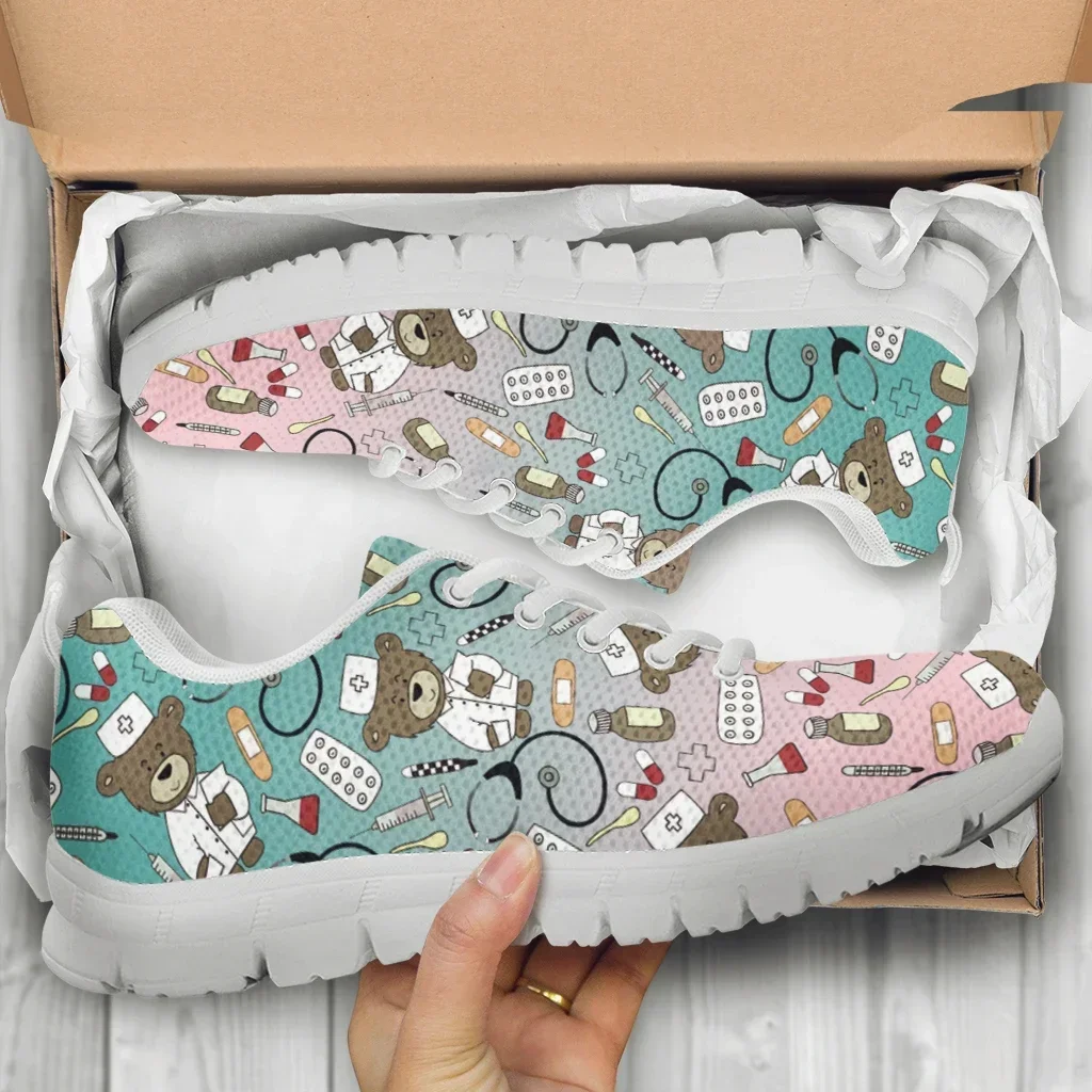 Women's Casual Sneakers Cute Medical Bear Print Flats Woman Cute Gradient Nursing Footwear Females Spring Loafers 6