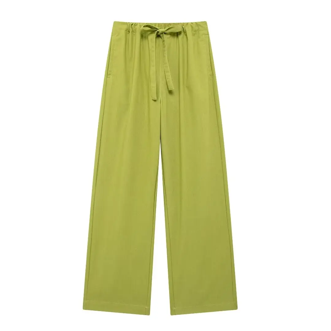 thumbnail image 1 of HH TRAF 2024 Conjuntos femeninos con escote en V, sin mangas, espalda descubierta, cremallera, blusa + cintura elástica, pantalones anchos con cordones, traje de verano para mujer a la moda, 1 of 5