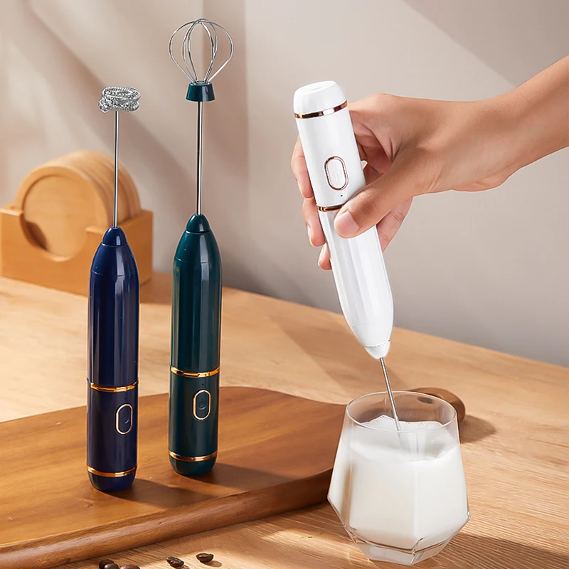 Portable Rechargeable Electric Milk Bubbler Double Headed Hand Held Milk  Whip High Speed Egg Mixer Coffee Bubbler Stick