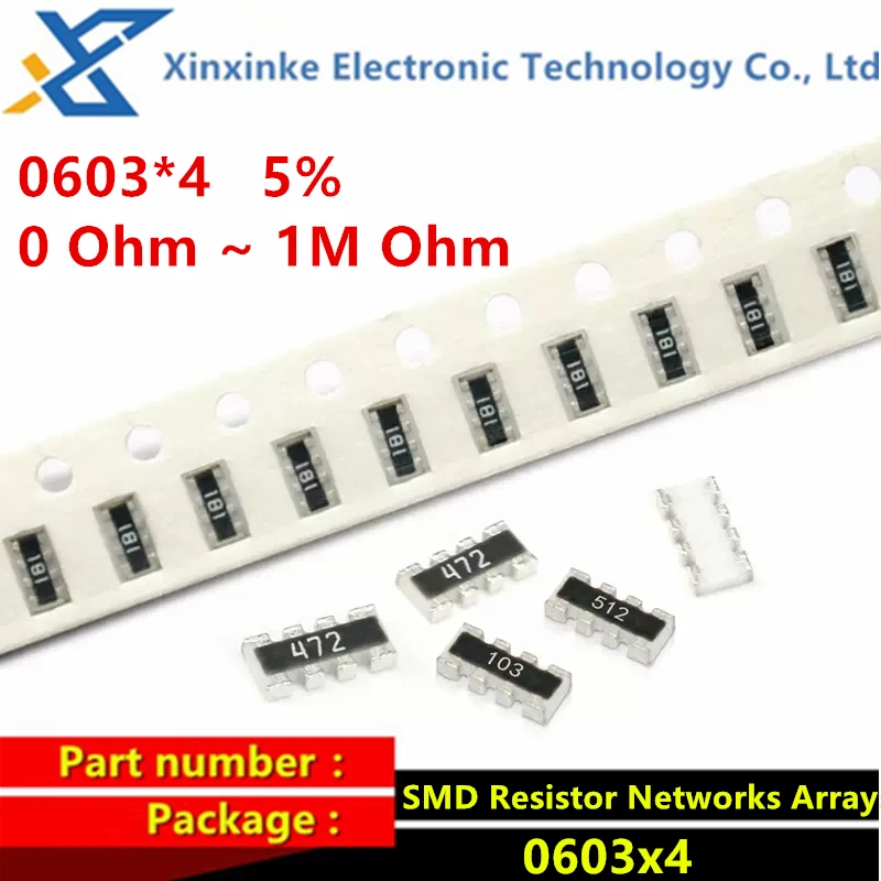 

100PCS 0603*4P 0603x4 8P4R 5% 3216 1206 SMD Chip Resistor Networks Arrays 0R 100R 470R 1K 10K 20K 10R 100K 470K Ohm 101/102/103