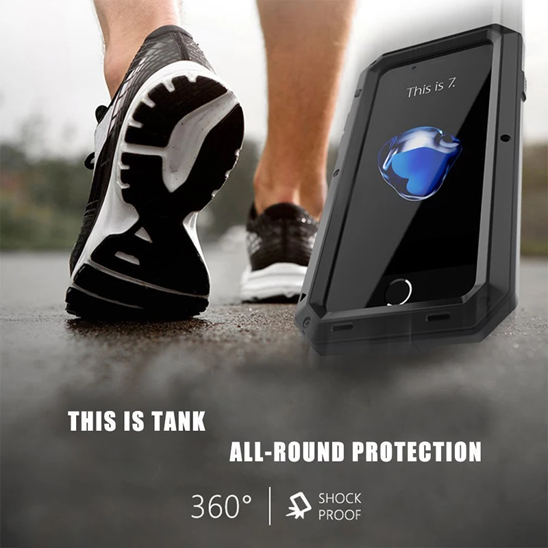 Enhanced Shockproof Waterproof Armor Case with Tempered Glass Protection