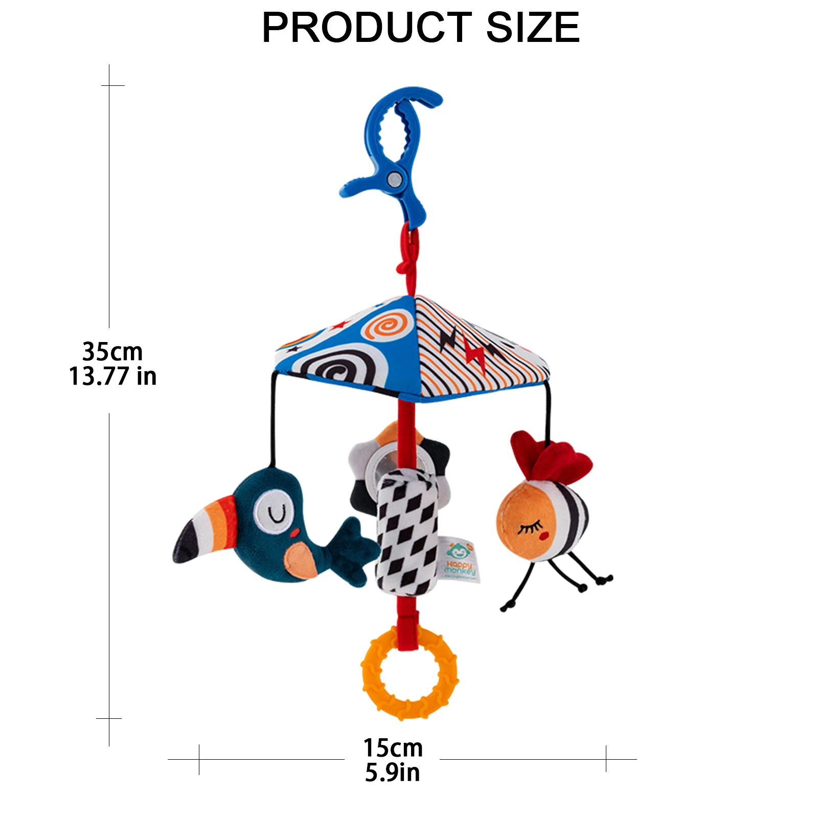 Baby Color Plush Umbrella Wind Chime Baby Bed Bell Visual Inspiration Baby stroller pendant Wind Chime Comfort Toy