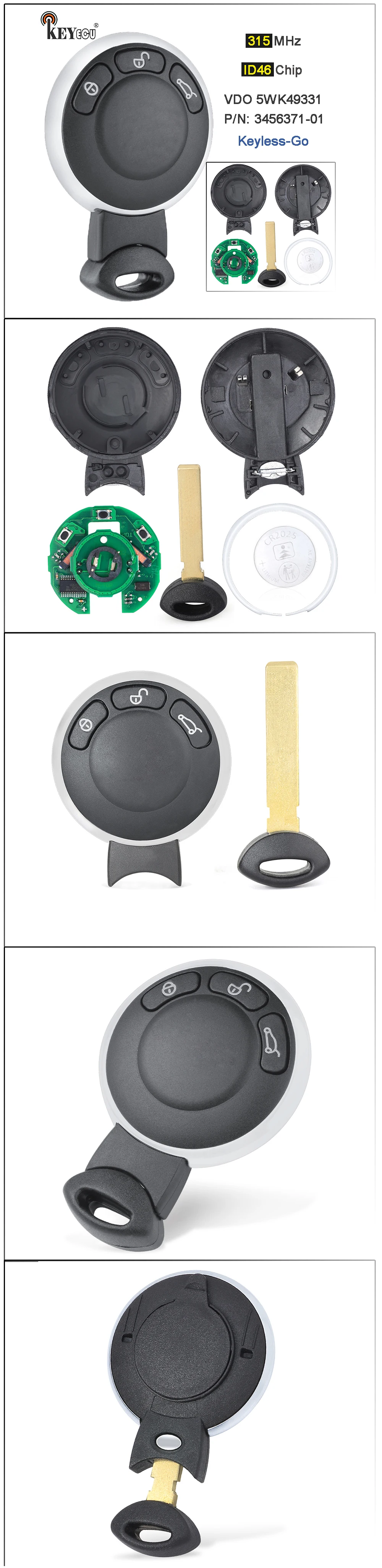 Keyforkess 315/433/315LP/868MHz ID46 Chip CAS Sistema di Batteria Ricaricabile Smart Chiave A Distanza Fob per BMW Mini Cooper 2007-2014 - Sf19c72f36752471b99381d97e8fad7f5l