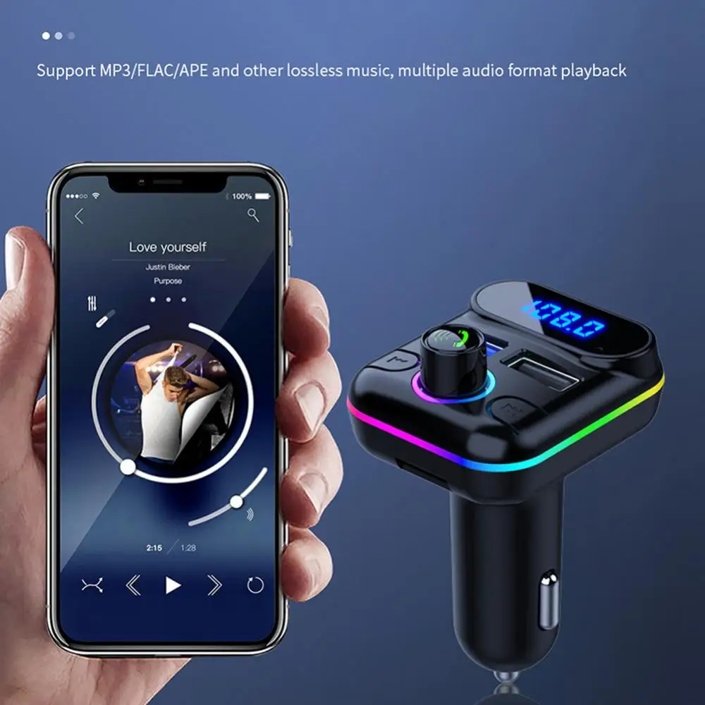 FM-модулятор, автомобильный беспроводной Bluetooth-приемник громкой связи,  Автомобильный MP3-плеер, быстрое зарядное устройство с двумя USB-портами,  ...
