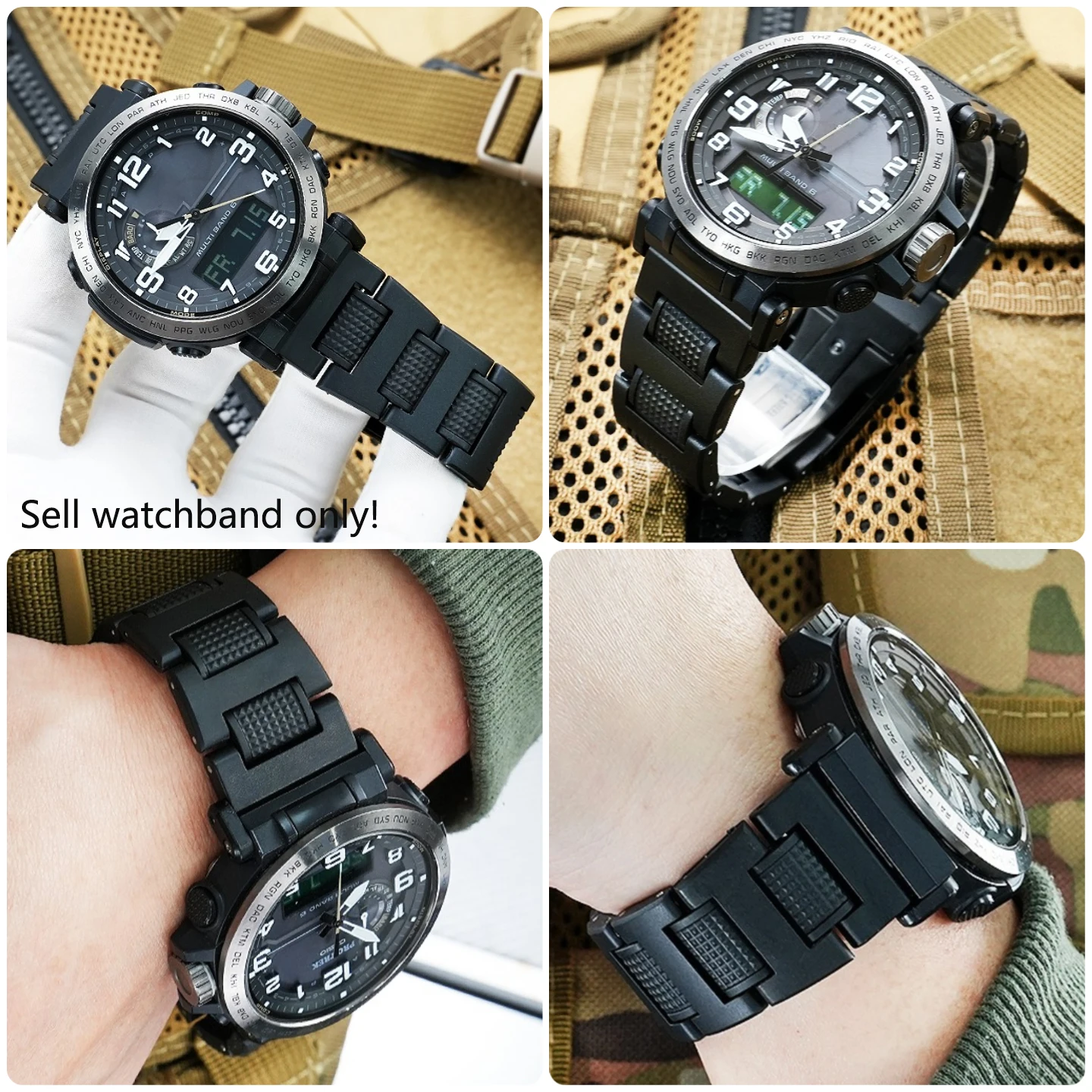 Men's 24mm Bracelet with Enhanced TPU Plastic Steel Watchband Design